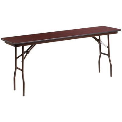 6-Foot Mahogany Melamine Laminate Folding Training Table - View 1