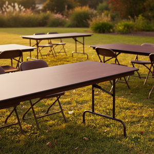 6-Foot Mahogany Melamine Table Realistic Outdoor Setup