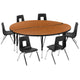 Oak |#| 60inch Circle Wave Activity Table Set with 14inch Student Stack Chairs, Oak/Black