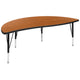 Oak |#| 60inch Circle Wave Activity Table Set with 14inch Student Stack Chairs, Oak/Black
