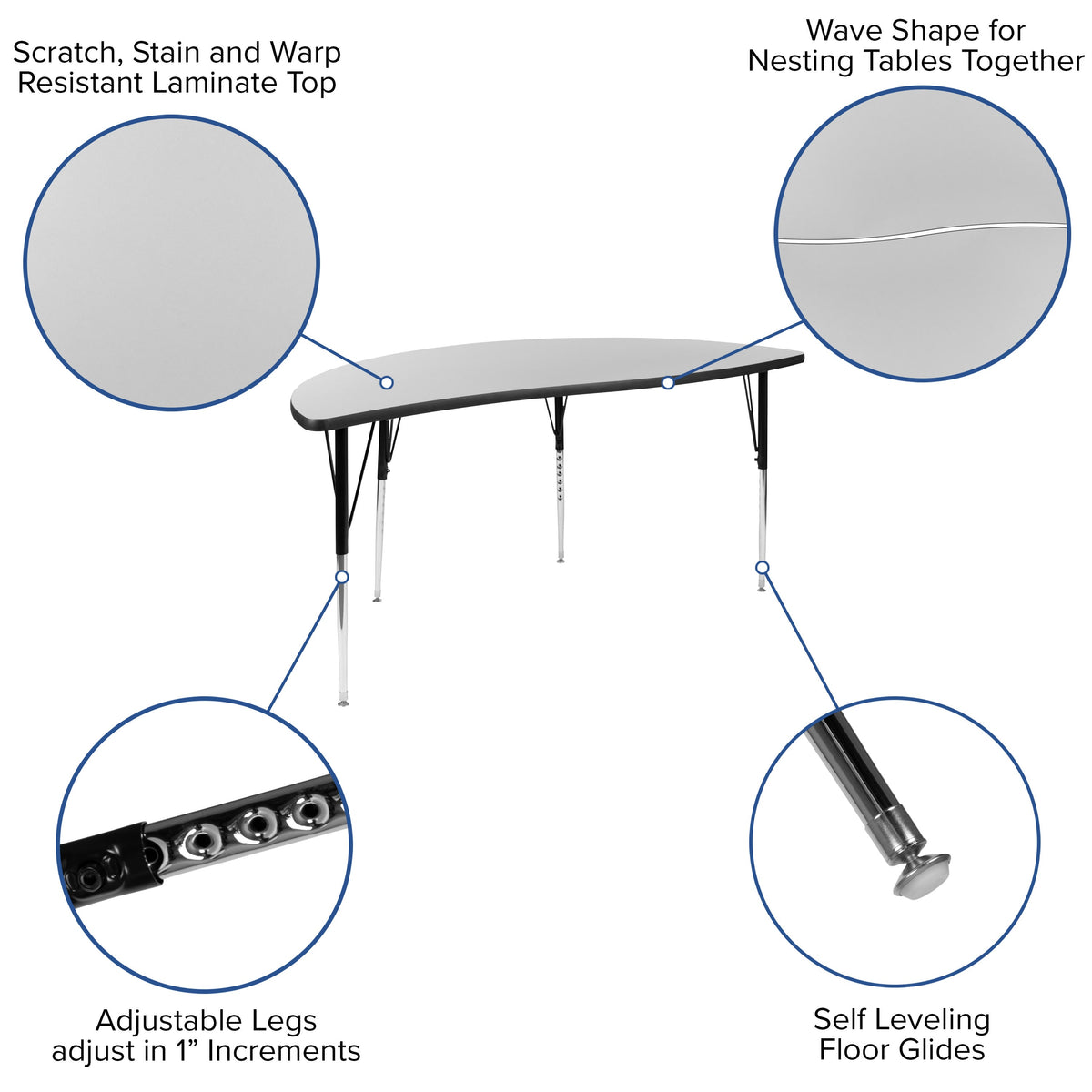Grey |#| 60inch Circle Wave Activity Table Set with 16inch Student Stack Chairs, Grey/Black