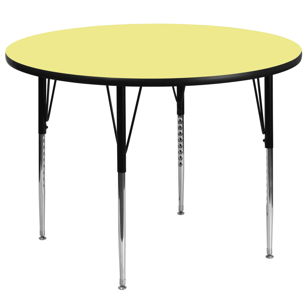 Yellow |#| 60inch Round Yellow Thermal Laminate Activity Table - Height Adjustable Legs
