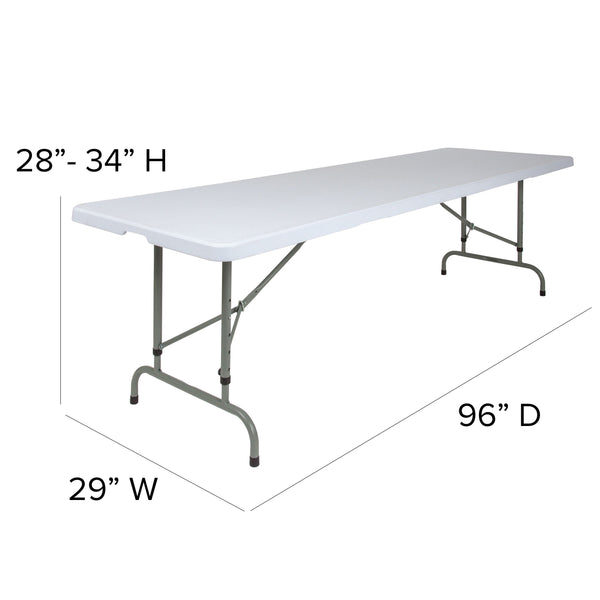 8-Foot Height Adjustable Granite White Plastic Folding Event Table