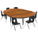 Oak |#| 86inch Oval Wave Activity Table Set with 12inch Student Stack Chairs, Oak/Black