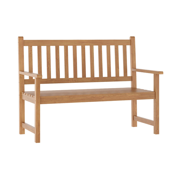 Brown |#| Commercial Indoor/Outdoor 2-Person Patio Acacia Wood Bench Loveseat in Brown