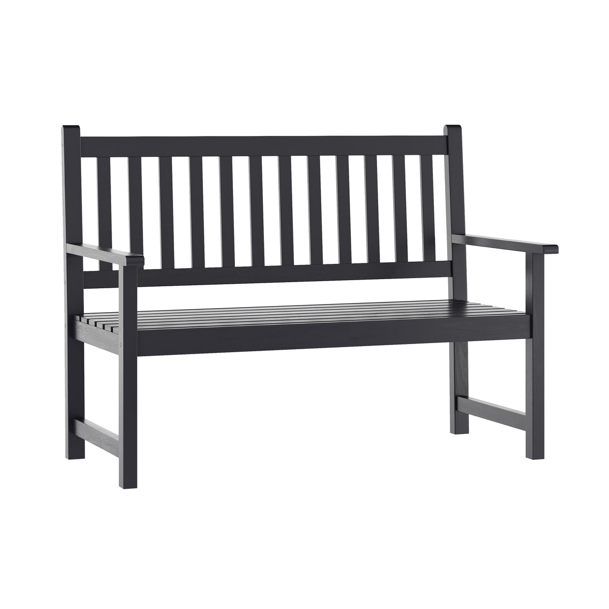 Black |#| Commercial Indoor/Outdoor 2-Person Patio Acacia Wood Bench Loveseat in Black