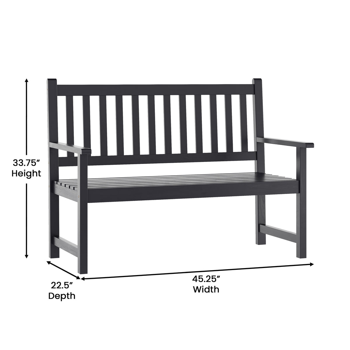 Black |#| Commercial Indoor/Outdoor 2-Person Patio Acacia Wood Bench Loveseat in Black