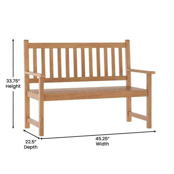 Brown |#| Commercial Indoor/Outdoor 2-Person Patio Acacia Wood Bench Loveseat in Brown