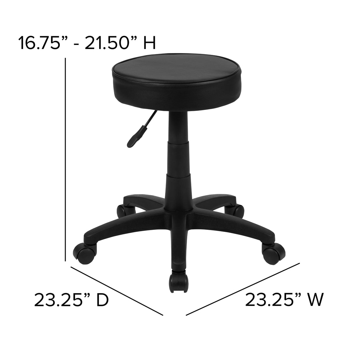 Black Adjustable Doctors Stool on Wheels with Ergonomic Molded Seat