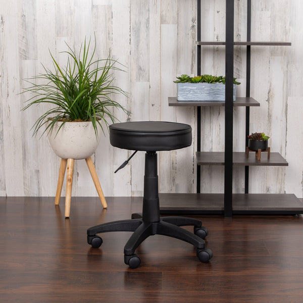 Black Adjustable Doctors Stool on Wheels with Ergonomic Molded Seat