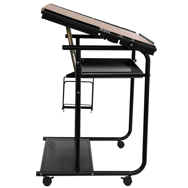 Adjustable Drawing and Drafting Table with Black Frame and Dual Wheel Casters