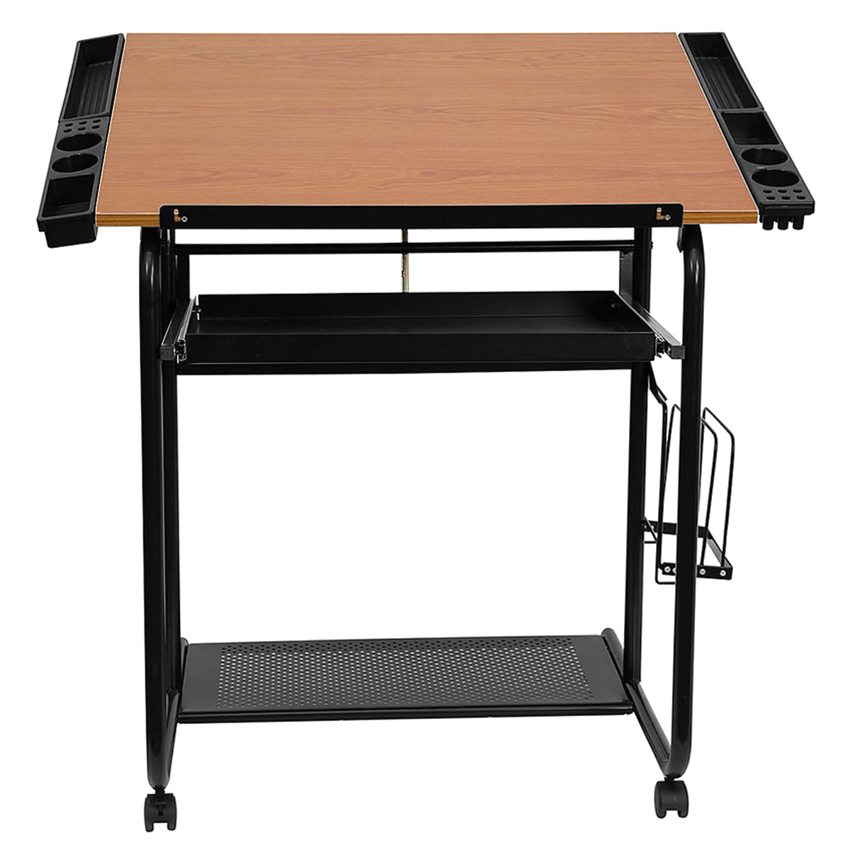 Adjustable Drawing and Drafting Table with Black Frame and Dual Wheel Casters