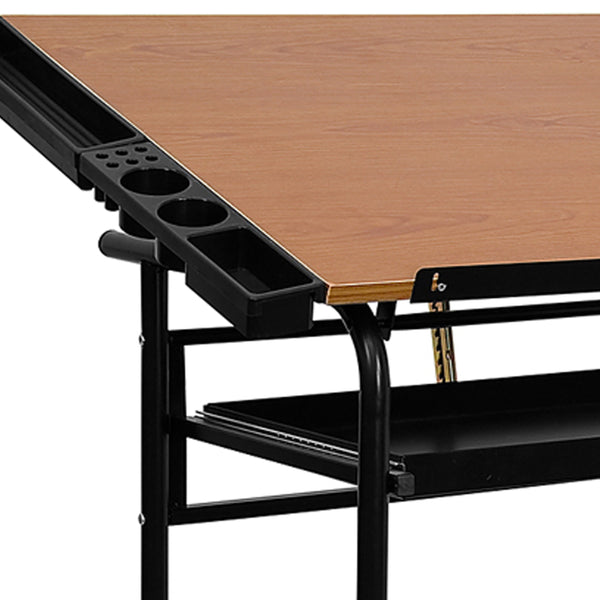 Adjustable Drawing and Drafting Table with Black Frame and Dual Wheel Casters