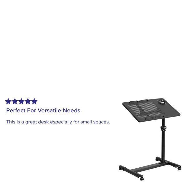 Black |#| Black Adjustable Height Steel Mobile Tilt Top Computer Desk w/ Top & Bottom Lip