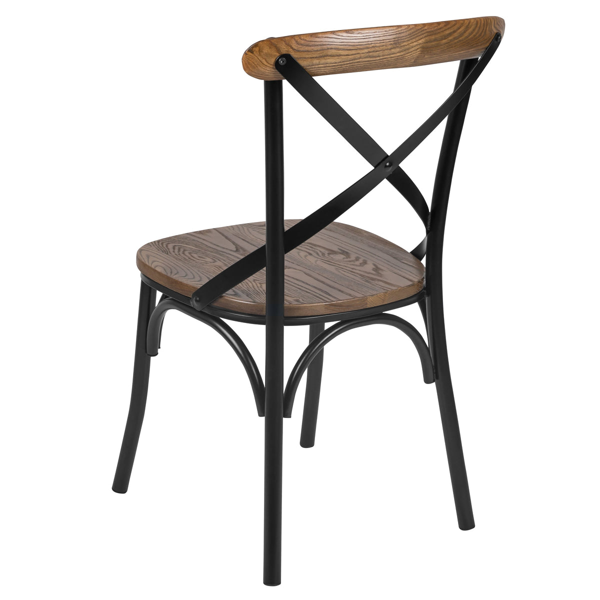 Black/Fruitwood |#| X-Back Black Metal Dining Restaurant Chair with Fruitwood Seat