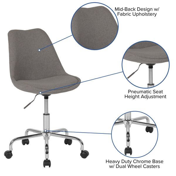 Light Gray |#| Mid-Back Light Gray Fabric Task Office Chair with Pneumatic Lift and Chrome Base