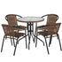 Barker 28'' Round Glass Metal Table with Rattan Edging and 4 Rattan Stack Chairs