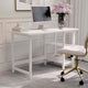White Wood Grain |#| Modern Trestle Desk with Open Side Shelving in White Wood Grain