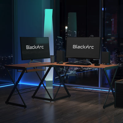 BlackArc 9inety Degree L-Shaped Gaming Desk Laminate Top - Powder Coated Frame-Pull Out Keyboard - View 2