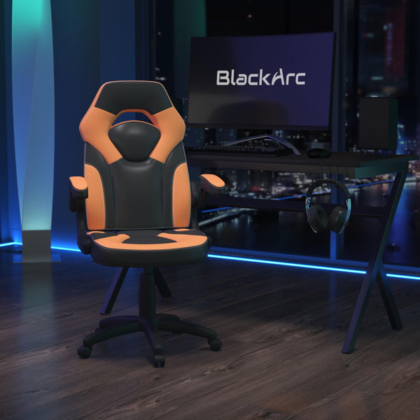 Orange |#| Ergonomic Orange and Black Computer Gaming Chair with Padded Flip-Up Arms