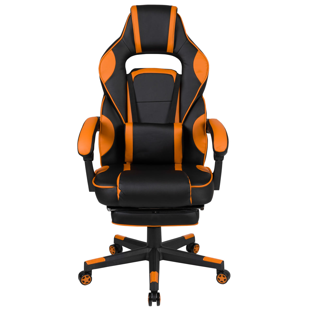 Black with Orange Trim |#| Fully Reclining Gaming Chair with Slideout Footrest, Lumbar Massage-Black/Orange