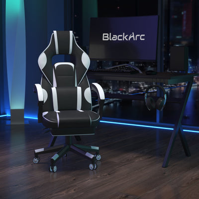 BlackArc Arc Tetra 4.0 Gaming Chair Outfitted With Footrest, Headrest, Lumbar Support Massage Pillow, Reclining Seat/Arms