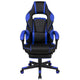 Black with Blue Trim |#| Fully Reclining Gaming Chair with Slideout Footrest, Lumbar Massage-Black/Blue