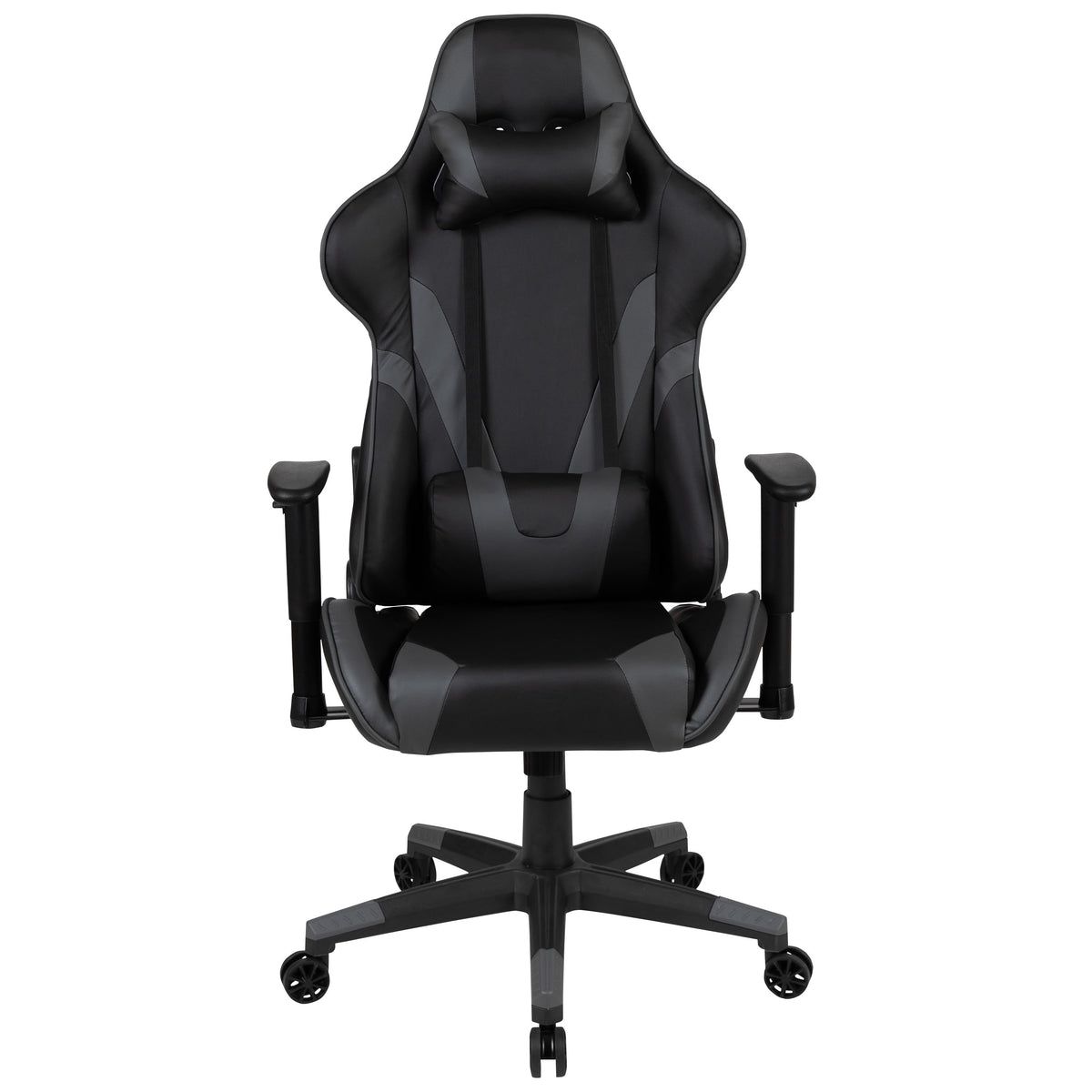 Gray |#| Reclining 360° Swivel Gamers Chair-Black & Gray Faux Leather - Adjustable Arms