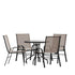 Brazos 5 Piece Outdoor Patio Dining Set - Tempered Glass Patio Table, 4 Flex Comfort Stack Chairs