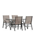 Brazos 5 Piece Outdoor Patio Dining Set - Tempered Glass Patio Table, 4 Flex Comfort Stack Chairs
