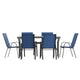 Navy |#| Commercial 7 Pc Outdoor Patio Dining Set with Glass Table and 6 Chairs - Navy