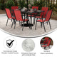 Red |#| Commercial 7 Pc Outdoor Patio Dining Set with Glass Table and 6 Chairs - Red