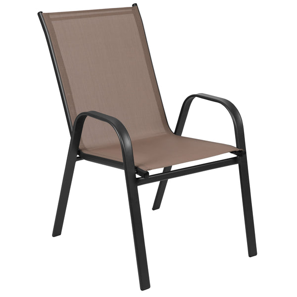 Brown |#| Commercial 7 Pc Outdoor Patio Dining Set with Glass Table and 6 Chairs - Brown