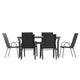 Black |#| Commercial 7 Pc Outdoor Patio Dining Set with Glass Table and 6 Chairs - Black