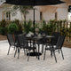 Black |#| Commercial 7 Pc Outdoor Patio Dining Set with Glass Table and 6 Chairs - Black