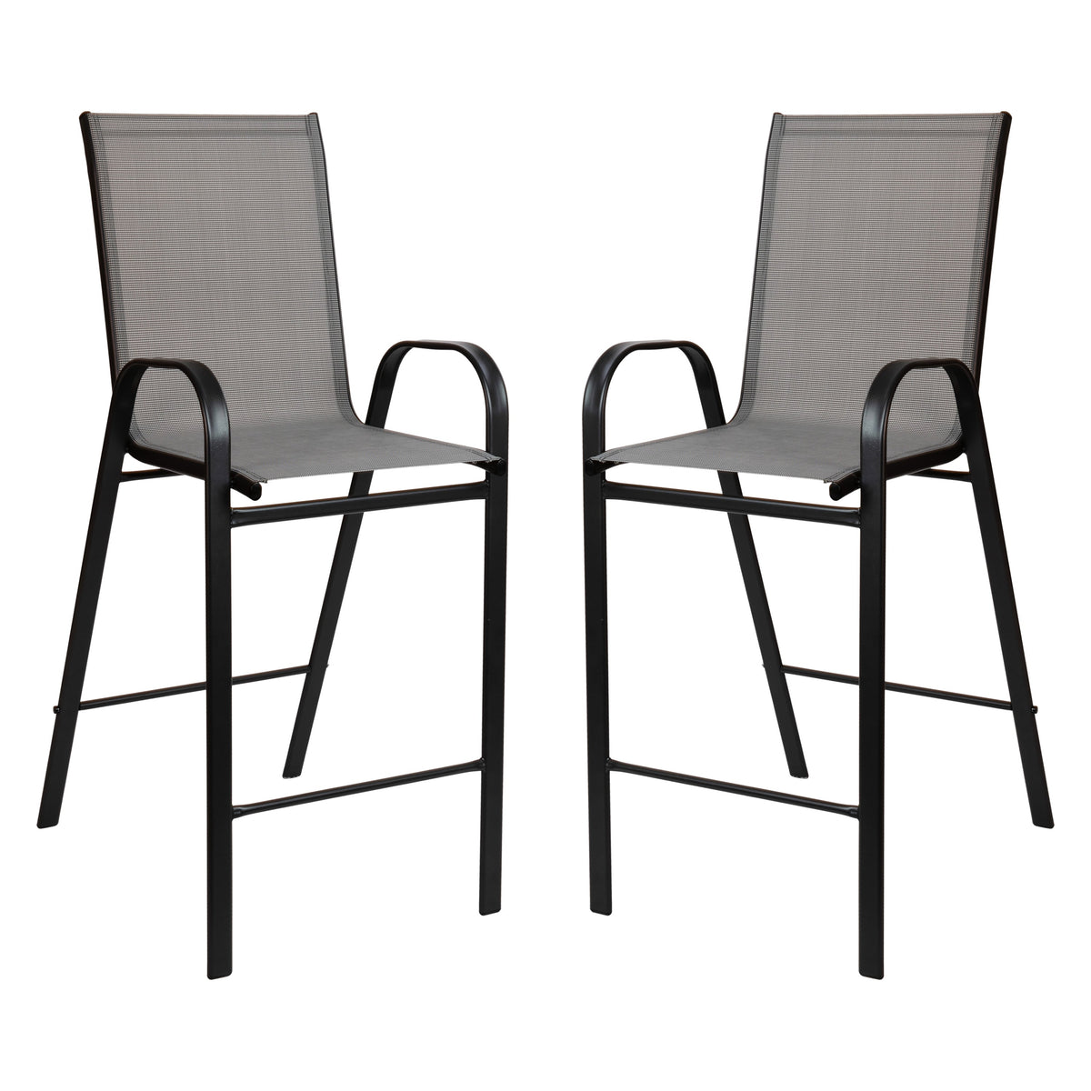 Gray |#| 5 Piece Outdoor Bar Height Set-Glass Patio Bar Table-Gray All-Weather Barstools