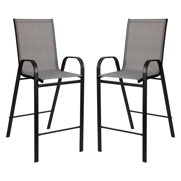 Gray |#| 5 Piece Outdoor Bar Height Set-Glass Patio Bar Table-Gray All-Weather Barstools