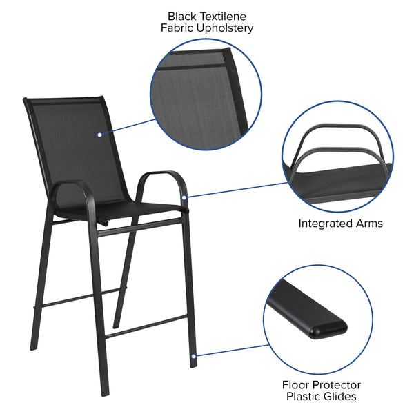 Black |#| 5 Piece Outdoor Bar Height Set-Glass Patio Bar Table-Black All-Weather Barstools