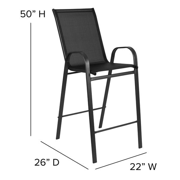 Black |#| 5 Piece Outdoor Bar Height Set-Glass Patio Bar Table-Black All-Weather Barstools