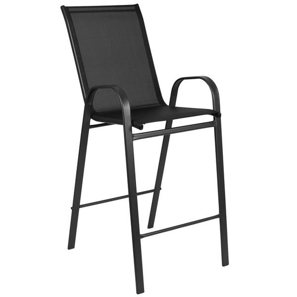 Black |#| 5 Piece Outdoor Bar Height Set-Glass Patio Bar Table-Black All-Weather Barstools