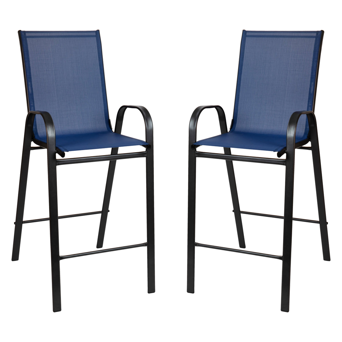 Navy |#| 5 Piece Outdoor Bar Height Set-Glass Patio Bar Table-Navy All-Weather Barstools
