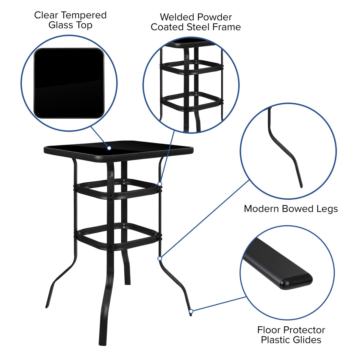 Gray |#| 5 Piece Outdoor Bar Height Set-Glass Patio Bar Table-Gray All-Weather Barstools