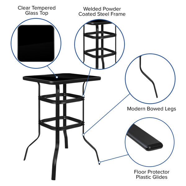 Gray |#| 5 Piece Outdoor Bar Height Set-Glass Patio Bar Table-Gray All-Weather Barstools