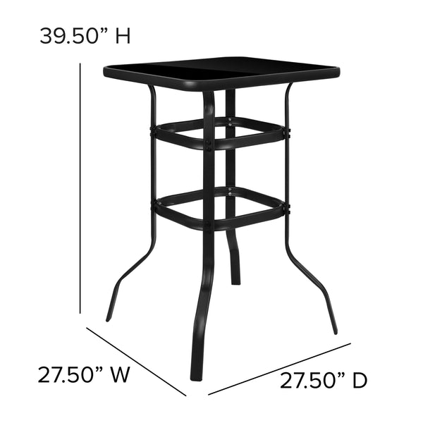 Gray |#| 5 Piece Outdoor Bar Height Set-Glass Patio Bar Table-Gray All-Weather Barstools