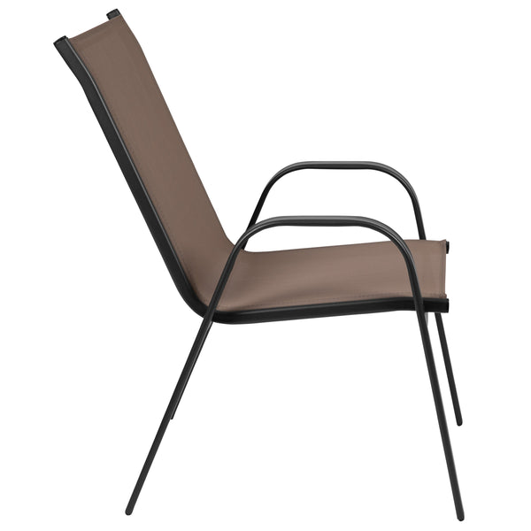 Brown |#| Brown Outdoor Stack Chair with Flex Comfort Material - Patio Stack Chair