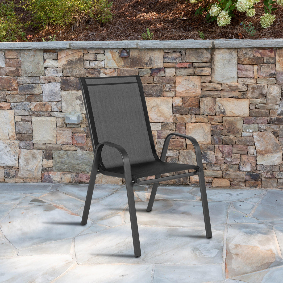 Black |#| Black Outdoor Stack Chair with Flex Comfort Material - Patio Stack Chair