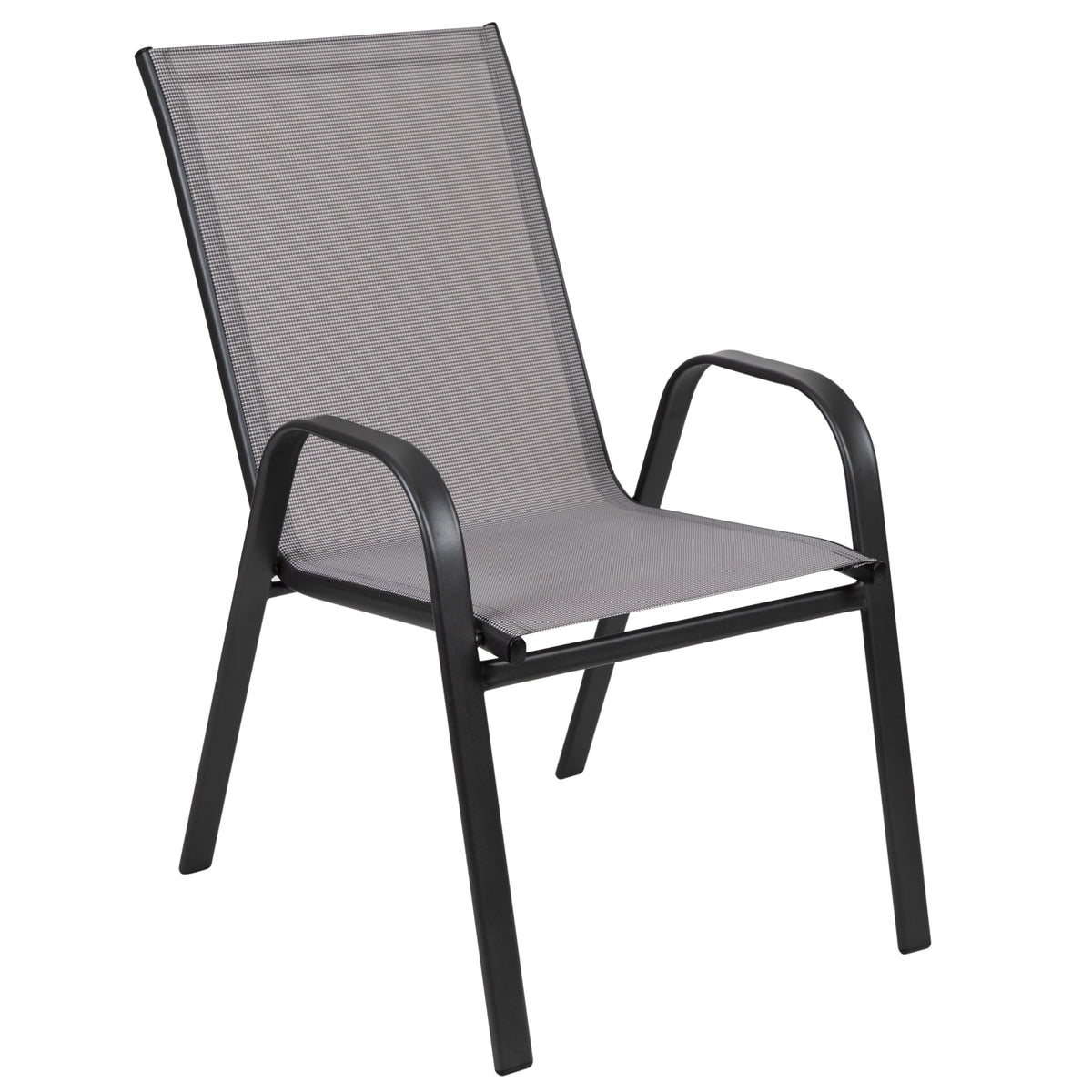 Gray |#| Gray Outdoor Stack Chair with Flex Comfort Material - Patio Stack Chair