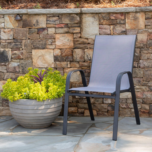 Gray |#| Gray Outdoor Stack Chair with Flex Comfort Material - Patio Stack Chair