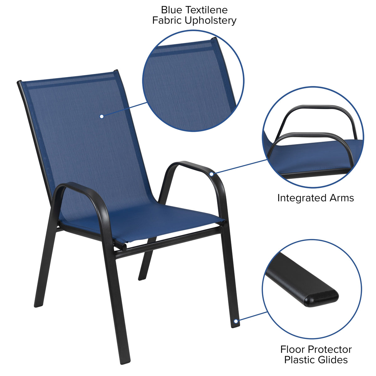 Navy |#| Navy Outdoor Stack Chair with Flex Comfort Material - Patio Stack Chair