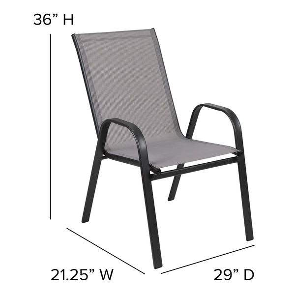 Gray |#| Gray Outdoor Stack Chair with Flex Comfort Material - Patio Stack Chair